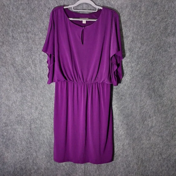 Coldwater Creek Dress Women 10 Purple Flutter Sleeve Keyhole Slinky Stretch - Picture 1 of 9